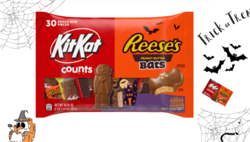 Kit Kat and Reese's Assorted Milk Chocolate Snack Size Halloween Candy, 18.44 oz Bag, 30 Pieces