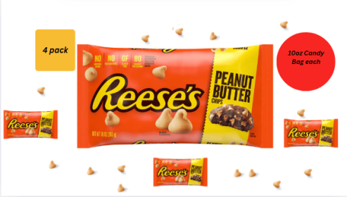 "REESE'S Peanut Butter Baking Chips 10oz Candy Bag 4 pack "