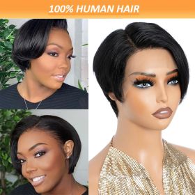 Human Hair Lace Bob Non-toxic Wig-pre-drawn, 13X4X1 Lace,  Short Straight, T-part Lace Front Short Wig, Suitable For The Whole Scene. (Option: 1B-8inch)