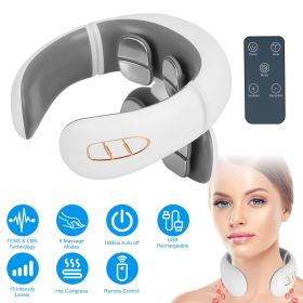 4 Heads/8 Heads Options Neck Massager with Heat Cordless Cervical Neck Massager EMS Neck Massager with 6 Modes 20 Intensity Levels Remote Control (Type: 8 Heads)